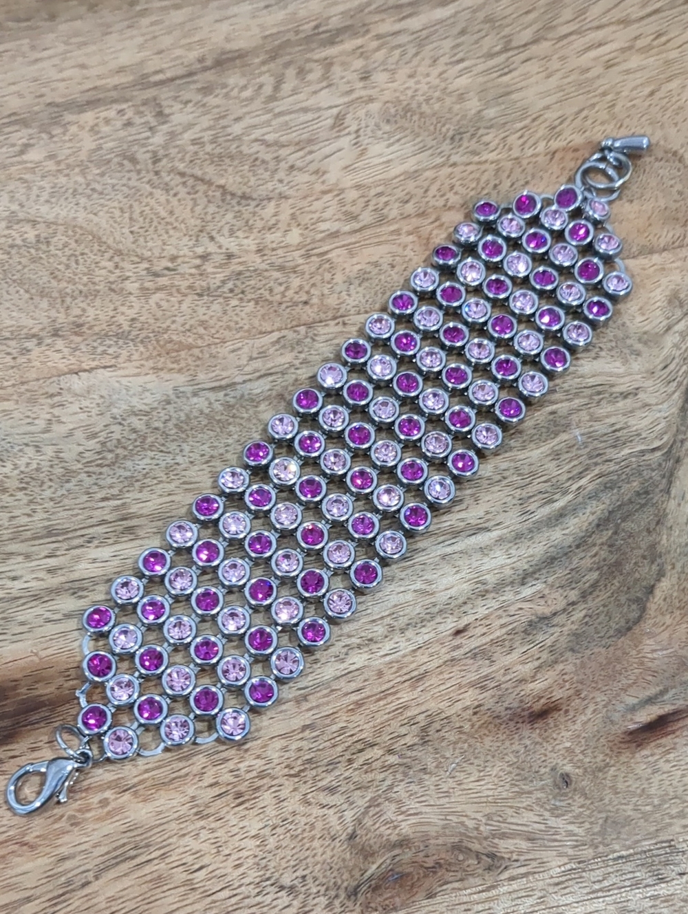 Pink Crystal Multi-Row Mesh Bracelet - Women Jewelry